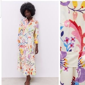 COPY - NWT Zara Floral Belted Multicolored Dress, Size XL